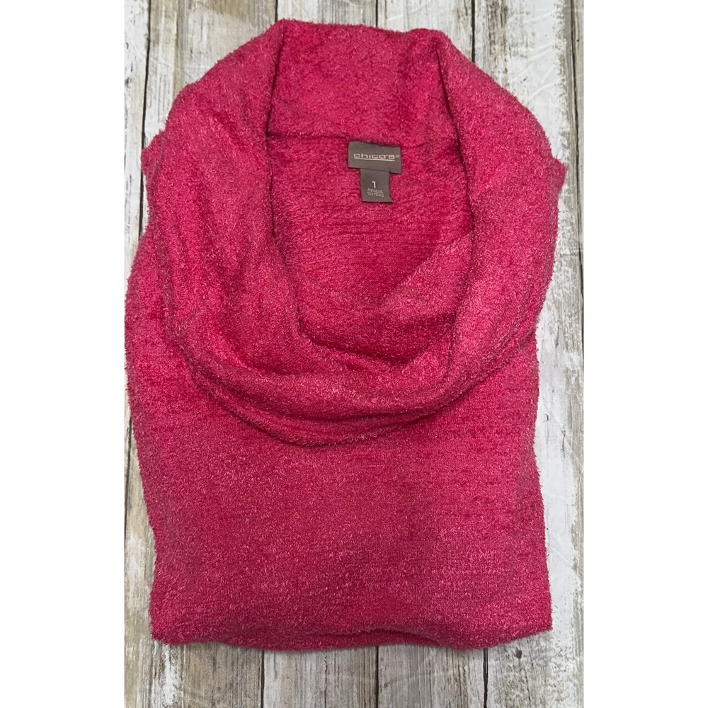 Chico's Women's Pink Cowl Neck Long Sleeve Fuzzy buttery Soft Comfy Pullover Top